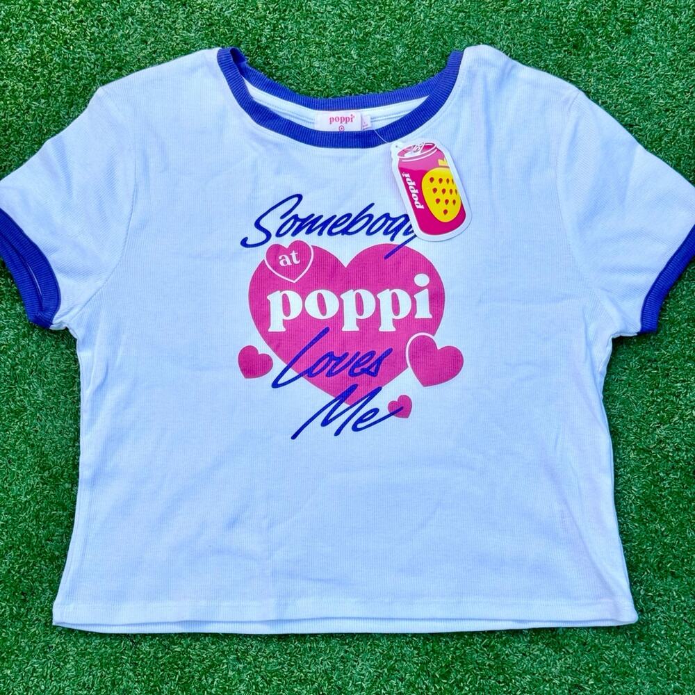 Poppi Crop Top Somebody At Poppi Loves Me Shirt Beige And Purple New With Tag